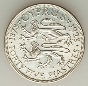 1928 cyprus 45 piastres reverse