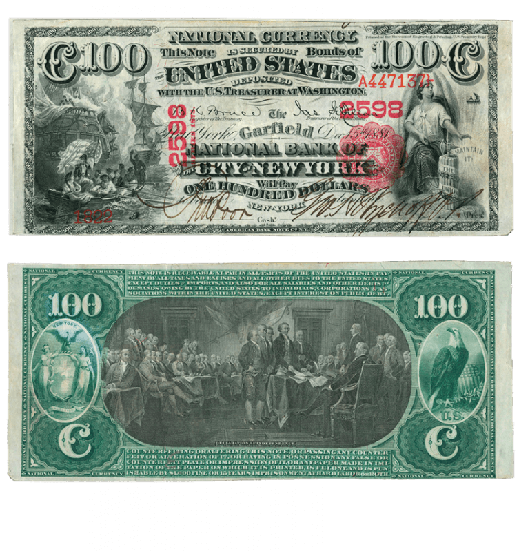 Garfield National Bank of the City of New York, $100, 12/15/1881