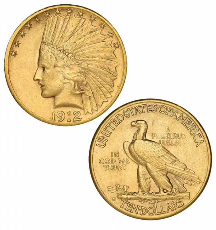 U.S. Indian Head Eagle, Gold, 1912 S