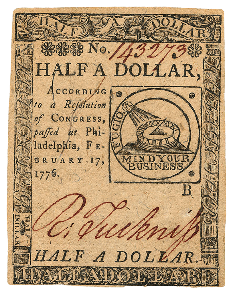 1776 Continental Currency Half Dollar Note, Front