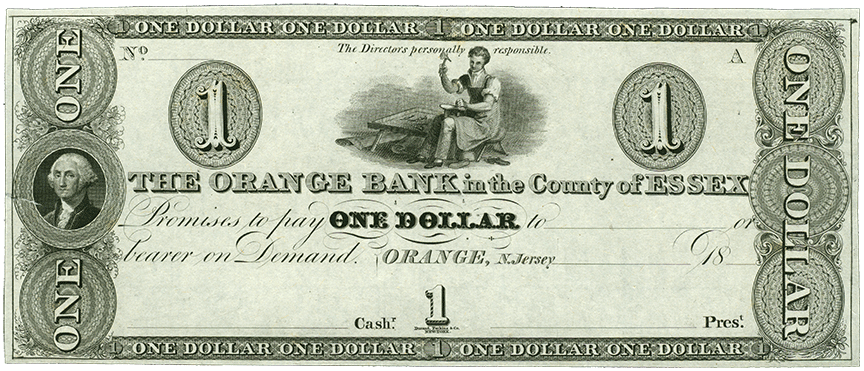 1828 | Unissued $1 Obsolete Note, New Jersey